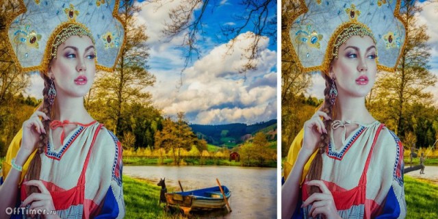 головоломка найди 10 отличий: Русская красавица у озера
